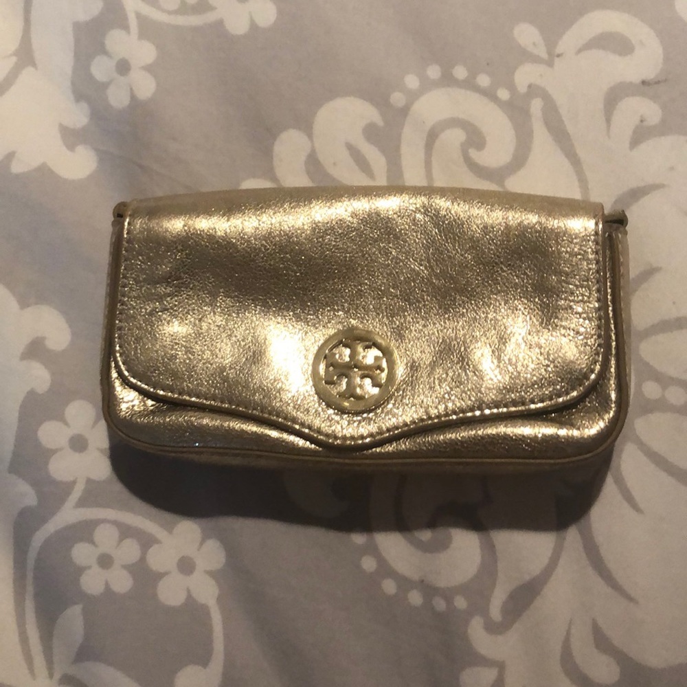 Tory Burch Gold Clutch with Attachable Strap